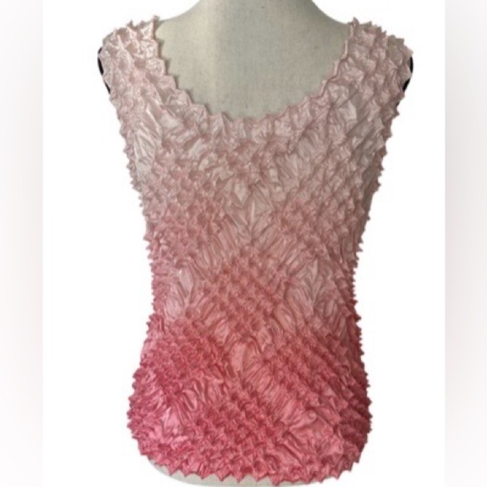Barbie Pink Ombré Top Crinkle Pleated Stretch Sleeveless Romantic Y2K Blouse